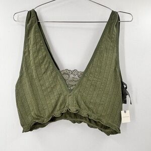 Anthropologie V Neck Tank Bralette Olive Green Size Large
